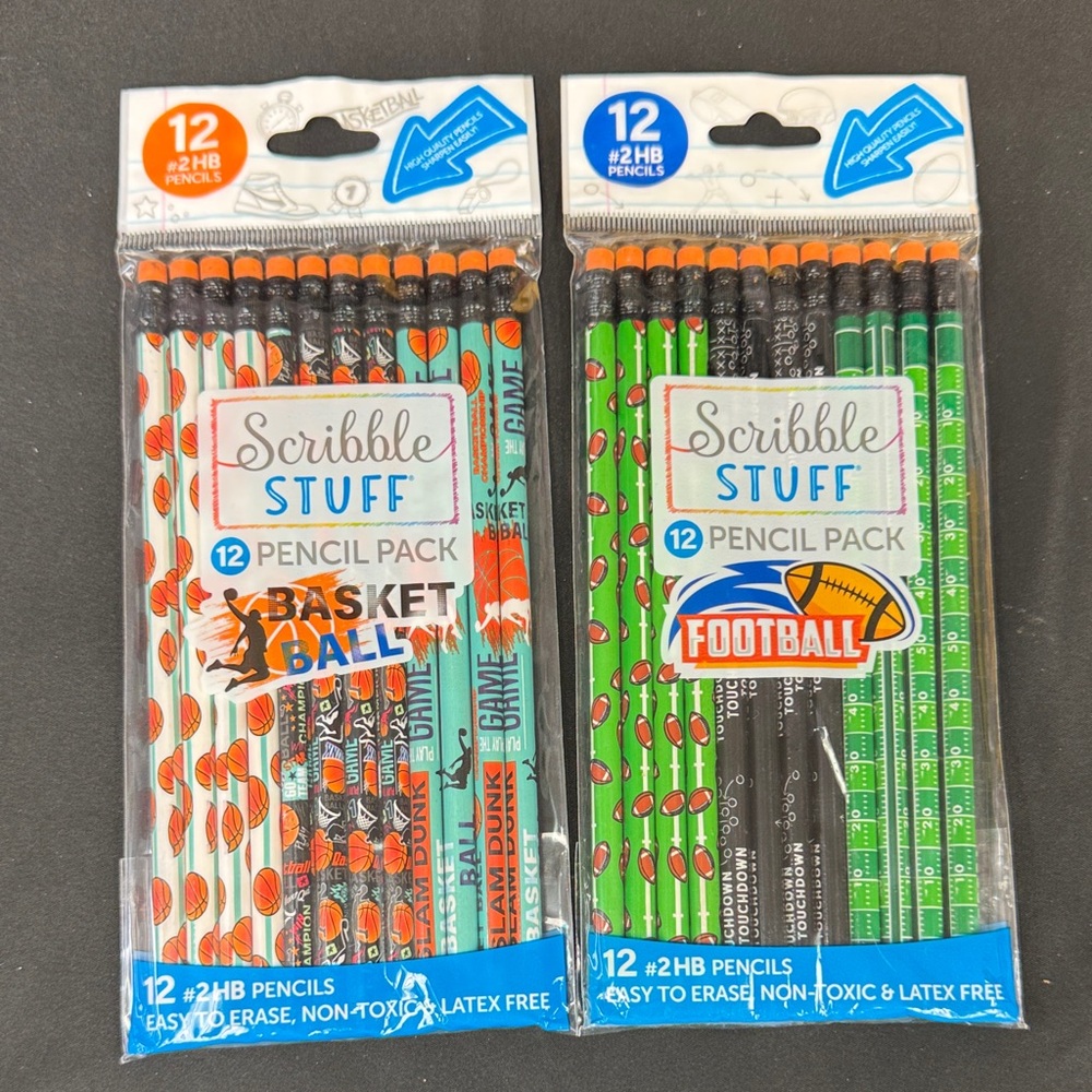 Scribble Stuff 12 pack Basketball and 12 pack Football Pencil Pack all new